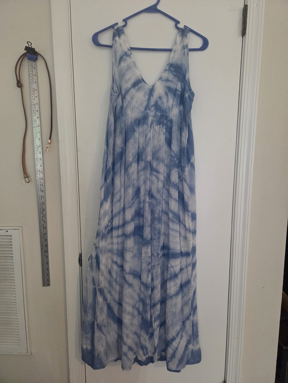 Raviya Blue Tie-Dye Boho Maxi Dress Open Back Slits M